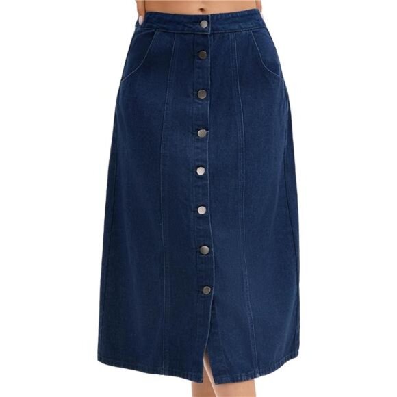 Women's Denim Skirt Button Down Dark Blue - Picture 1 of 6